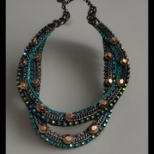 Stella & Dot Retired Rose Gold + Hematite Mercury Statement Necklace RARE vtg